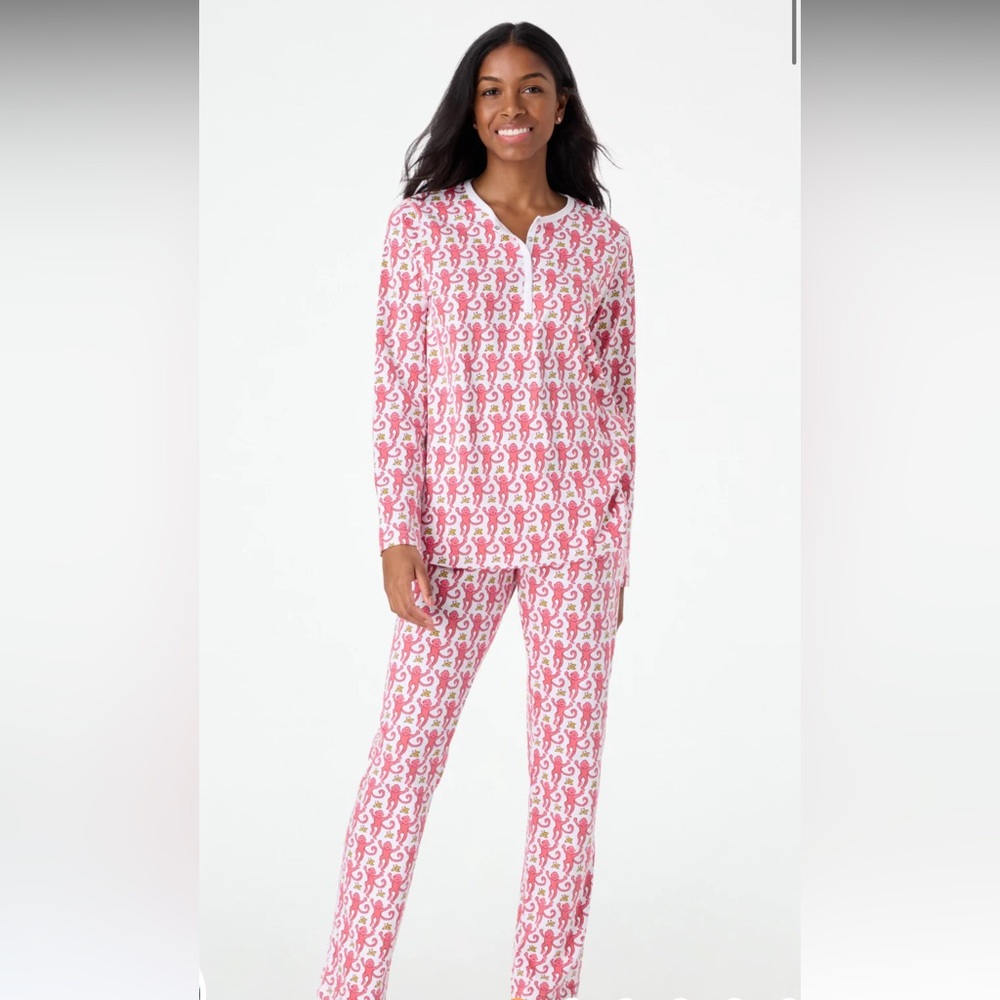 Roller Rabbit Pink Monkey Long Sleeve Pajamas